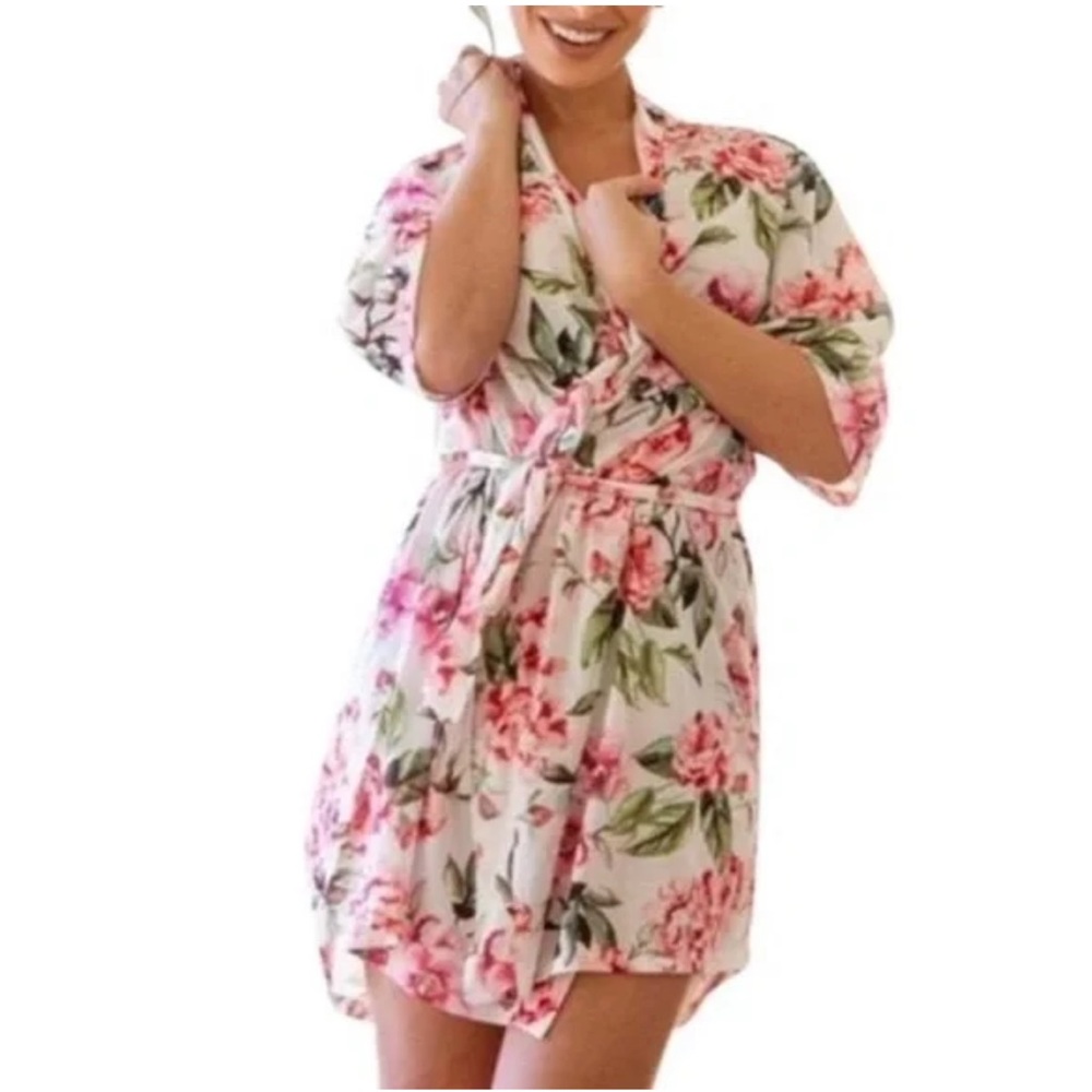 Show‎ Me Your Mumu NEW Floral Robe Kimono Lightweight Pijama Belt Roses Pink OS